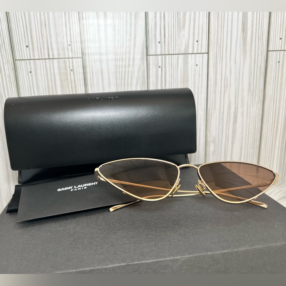 Saint Laurent Gold on Gold Geometric Sunglasses. NWT. - Picture 2 of 6